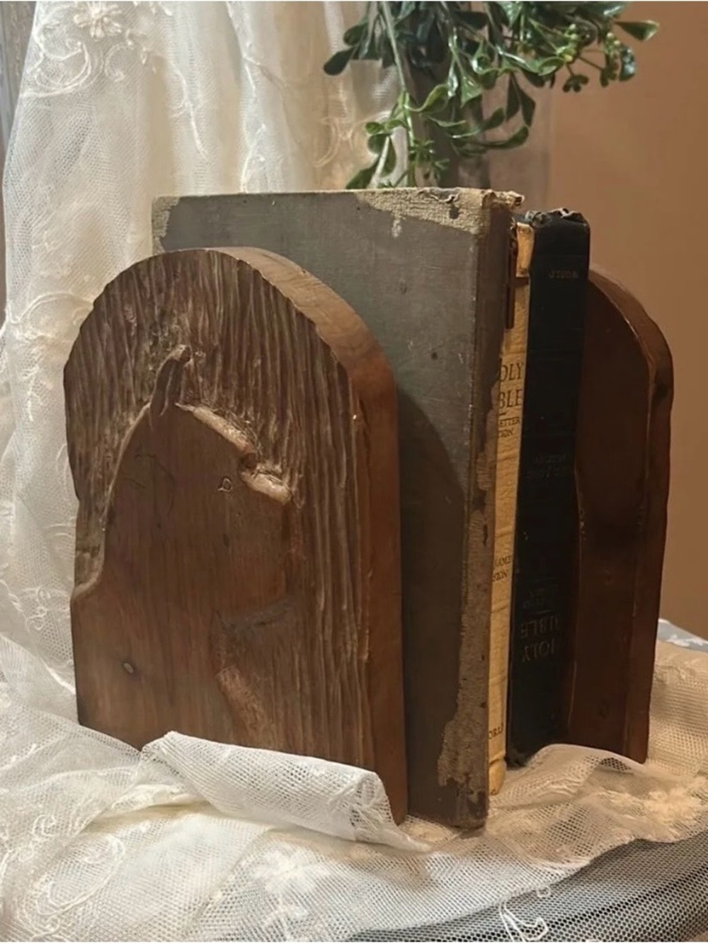 Rustic Wooden Bookends - Brown Natural Wood
